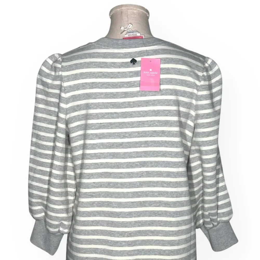 New $219 KATE SPADE Sailing Stripe Sweatshirt Dress Ruffle Flounce Sundress Gray